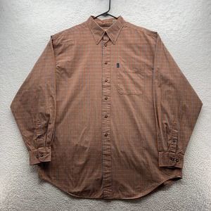 Izod Button Up Shirt Mens XL X-Large Check Plaid Casual Office School Dad Orange